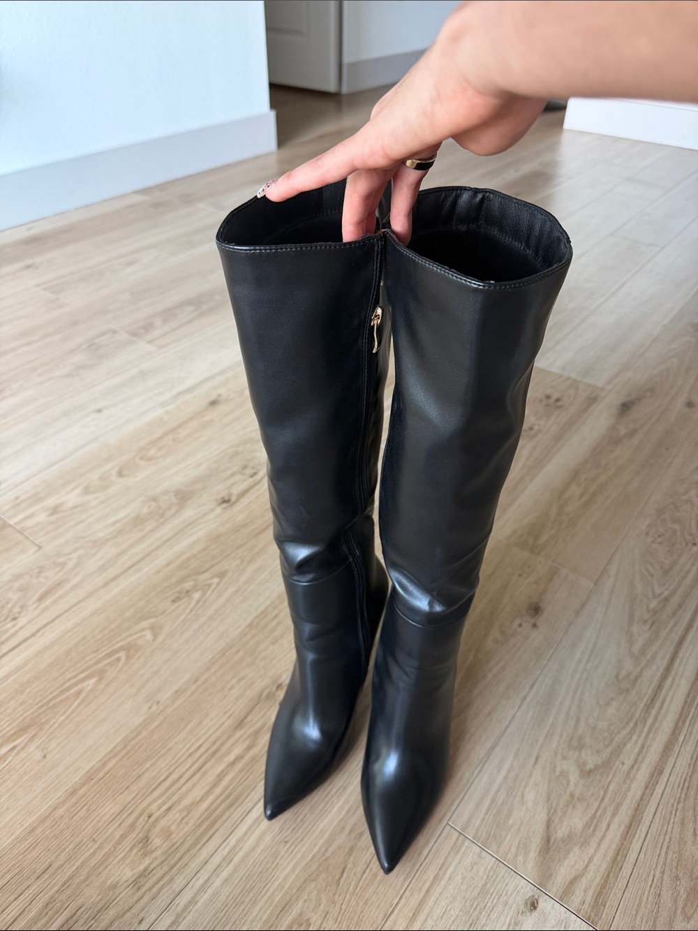 Black Over-the-Knee Pointed-Toe Boots with Side Zip